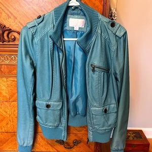 Pleather Blue Bomber Jacket
